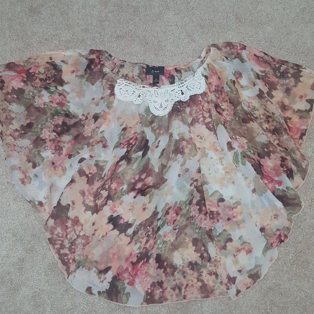 Flowy, Embroidered Lace-Neck Top